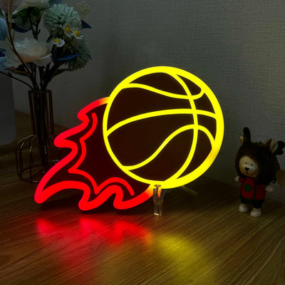 "Flaming Basketball" Neon Like Sign, Basketball LED Sign, Basketball Room Decor