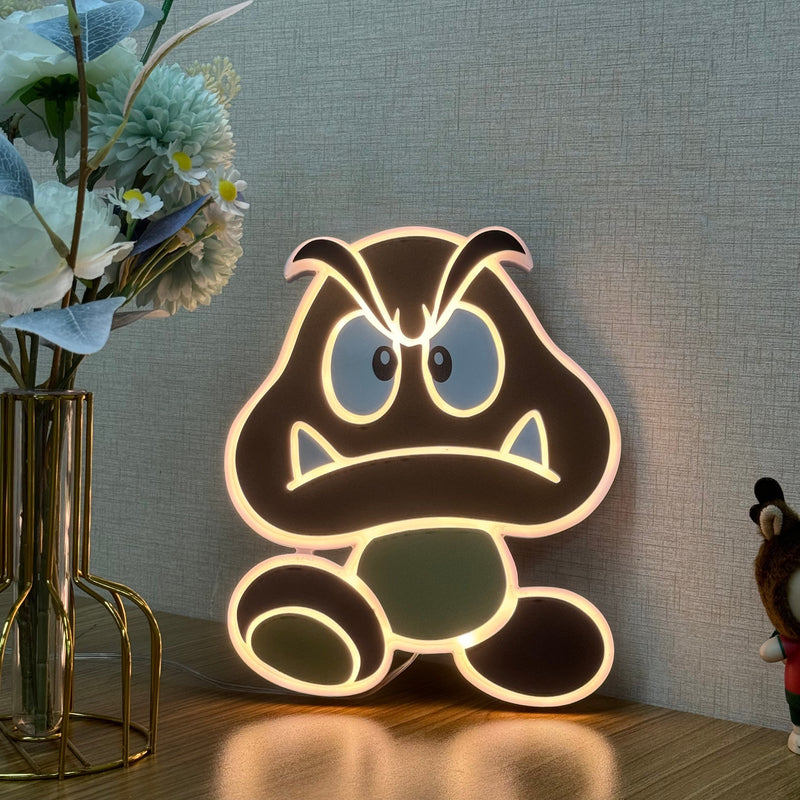 "Mario Goomba" Neon Like Sign, Mario LED Sign, Mario Game Room Decor