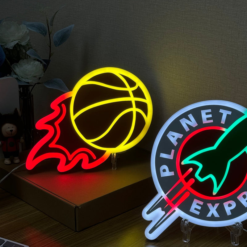 "Flaming Basketball" Neon Like Sign, Basketball LED Sign, Basketball Room Decor