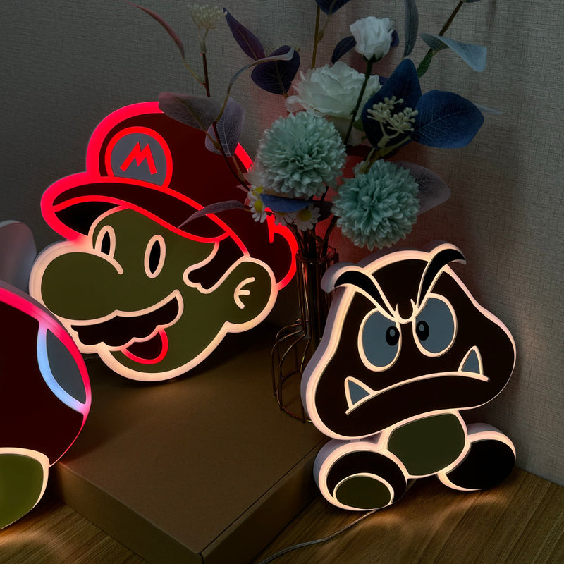 "Mario Goomba" Neon Like Sign, Mario LED Sign, Mario Game Room Decor