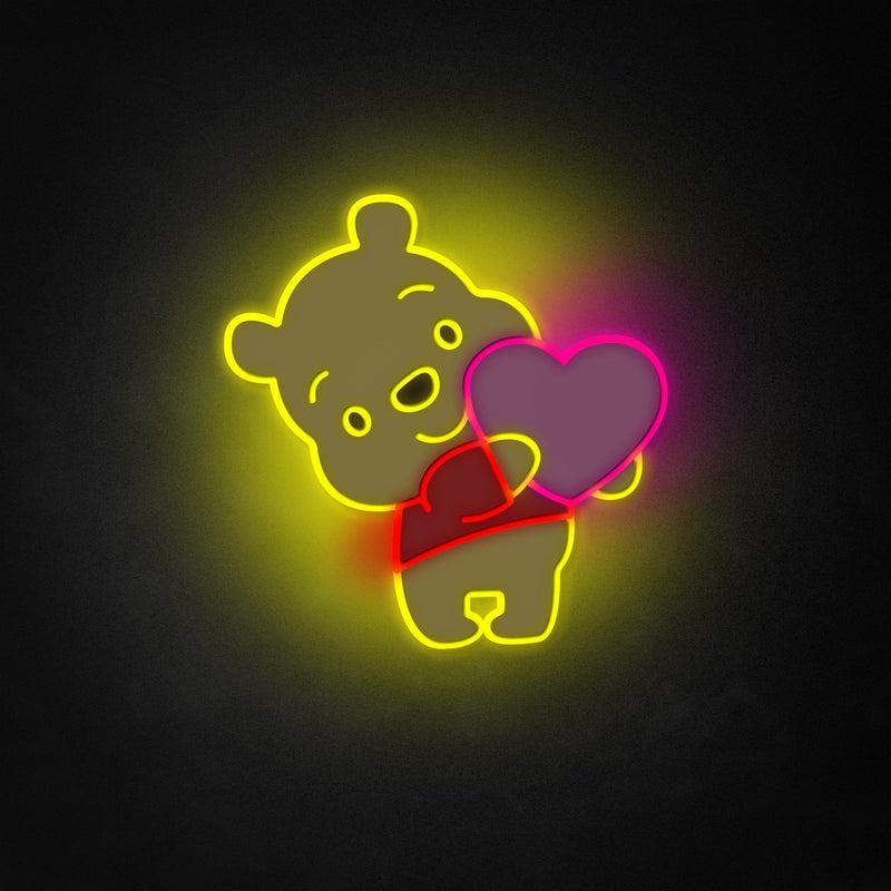 "Bear With Heart" Neon Like Sign, Kids Room Decor, Kids Wall Sign