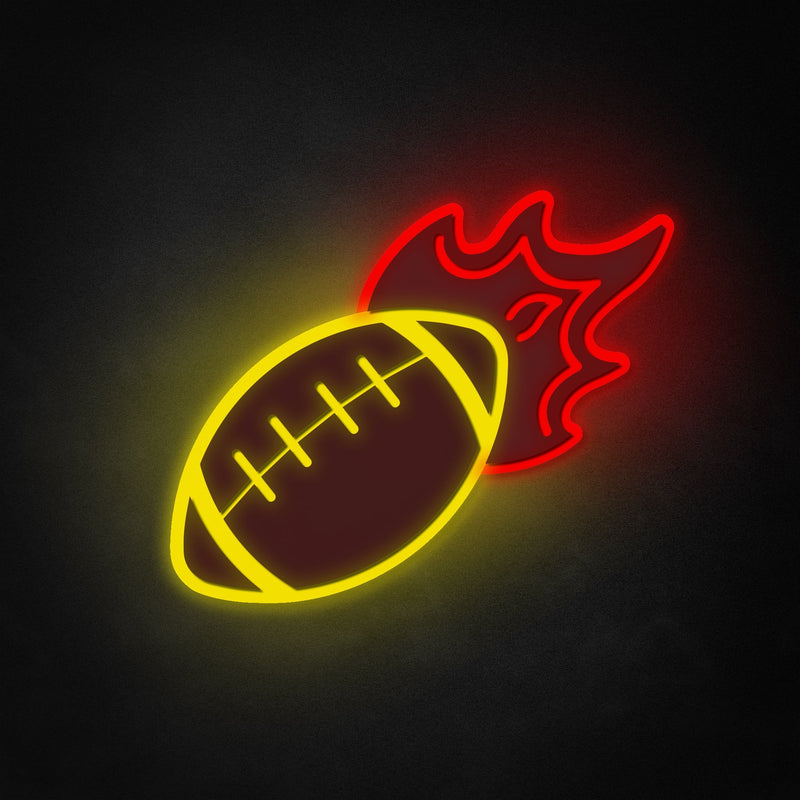 "Flaming Football" Neon Like Sign, Football Room Decor, Football LED Sign