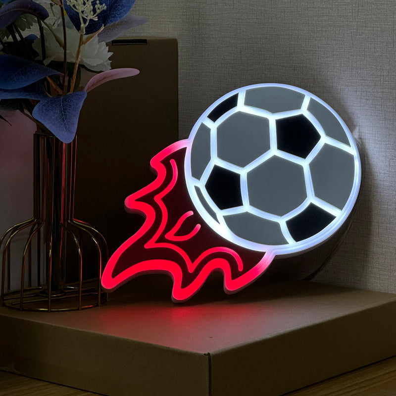 "Flaming Soccer Ball" Neon Like Sign, Soccer Room Decor, Soccer Ball LED Sign