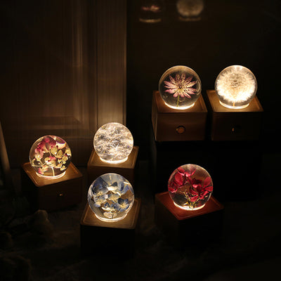 Crystal Ball, Flower Night Light, Herbarium Night Light With Bluetooth Speaker