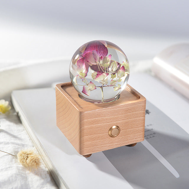 Crystal Ball, Flower Night Light, Herbarium Night Light With Bluetooth Speaker