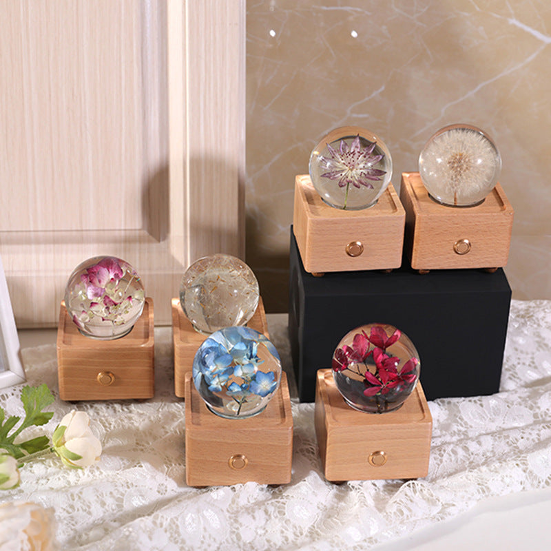 Crystal Ball, Flower Night Light, Herbarium Night Light With Bluetooth Speaker