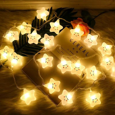 Cute Cloud Face Star Shaped String Lights