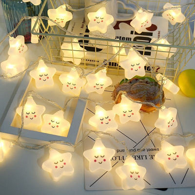 Cute Cloud Face Star Shaped String Lights