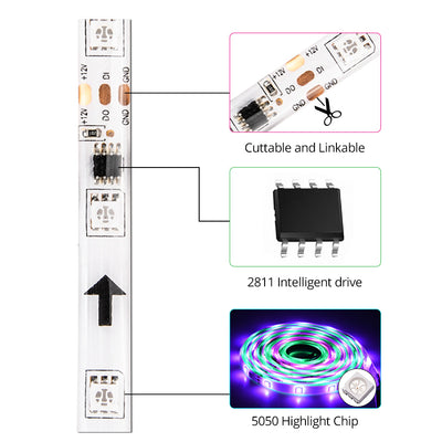 Chasing Effect Smart Wi-Fi LED Light Strips for Party, DIY Home Decora