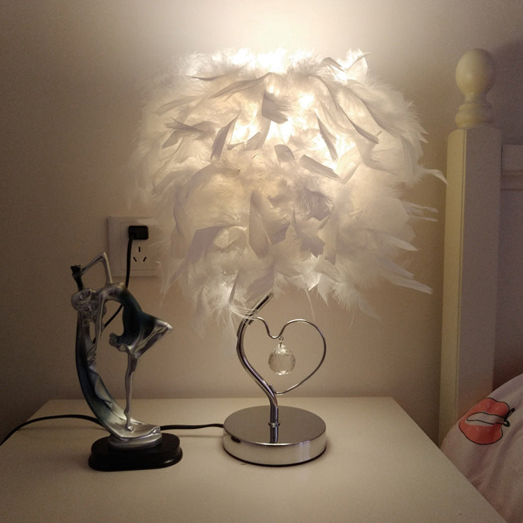 Feather Table Light With Crystal, Table Night Light