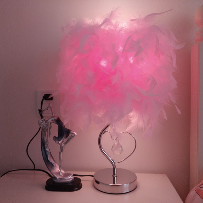 Feather Table Light With Crystal, Table Night Light