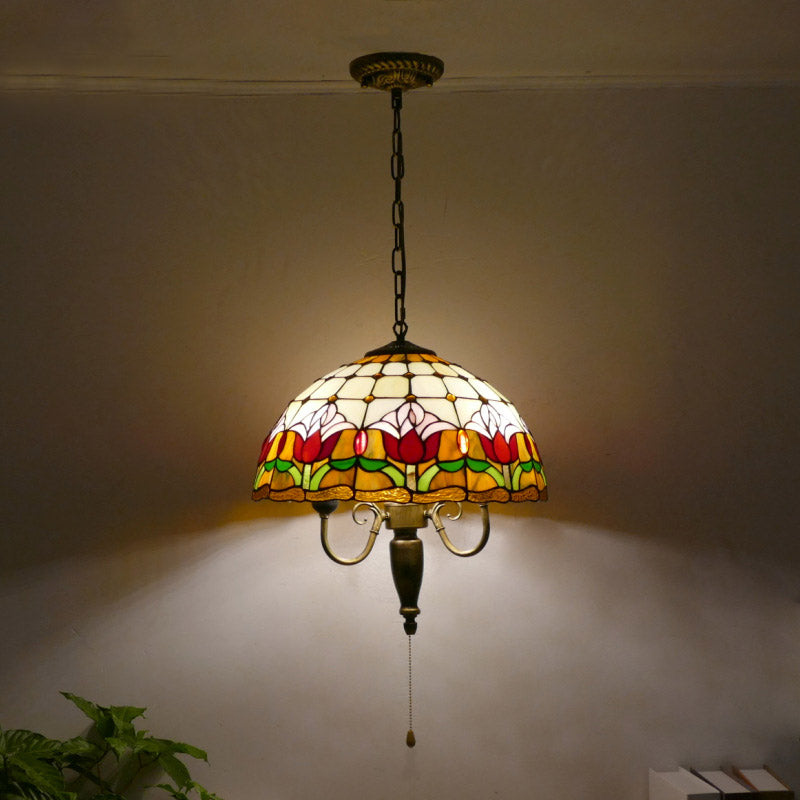 Vintage Pendant Light, Iron Tiffany Lamp, Hallway Light