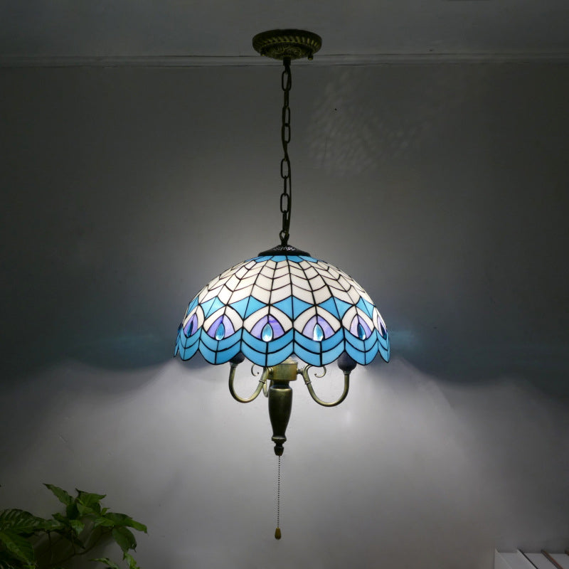 Vintage Pendant Light, Iron Tiffany Lamp, Hallway Light