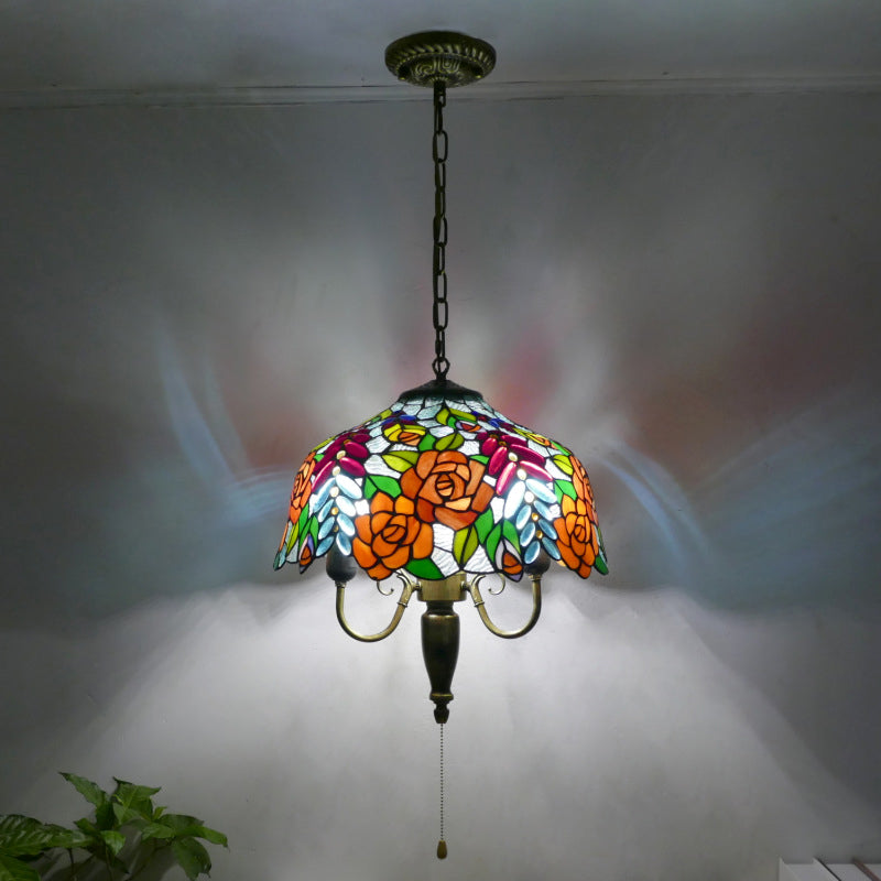 Vintage Pendant Light, Iron Tiffany Lamp, Hallway Light