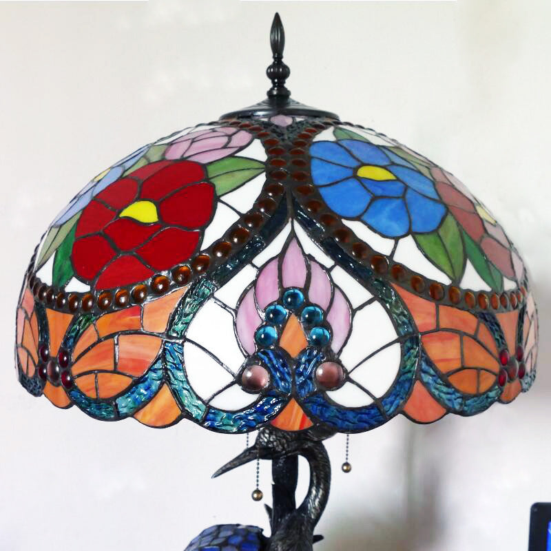 Vintage Tiffany Table Lamp, Glass Living Room Light, Bedroom Light