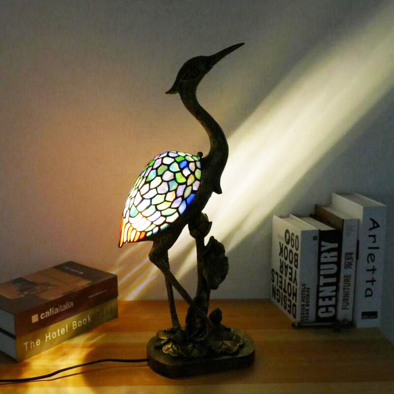 Vintage Tiffany Table Lamp, Retro Living Room Light, Bedroom Light