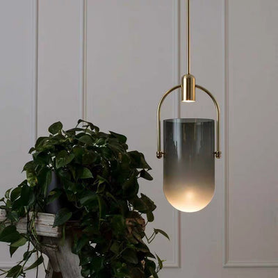 Bucket Glass Hanging Light, Vintage Pendant Light for Living Room