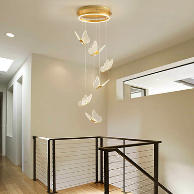 Butterfly Staircase Long Chandelier, Villa Duplex Loft Light