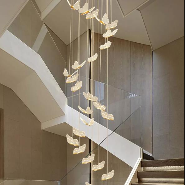 Butterfly Staircase Long Chandelier, Villa Duplex Loft Light