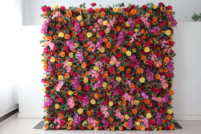Colorful Rose Cloth Flower Wall Fabric Rollin Up Reed Pampas Grass Curtain Floral Wall Wedding Backdrop Party Event Props