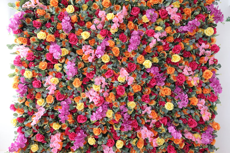 Colorful Rose Cloth Flower Wall Fabric Rollin Up Reed Pampas Grass Curtain Floral Wall Wedding Backdrop Party Event Props