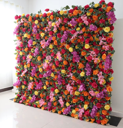 Colorful Rose Cloth Flower Wall Fabric Rollin Up Reed Pampas Grass Curtain Floral Wall Wedding Backdrop Party Event Props