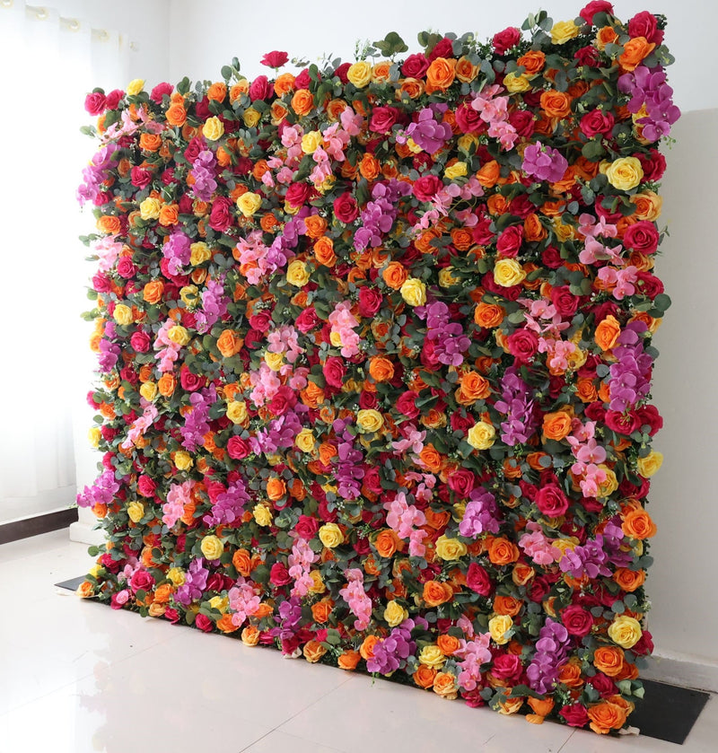 Colorful Rose Cloth Flower Wall Fabric Rollin Up Reed Pampas Grass Curtain Floral Wall Wedding Backdrop Party Event Props