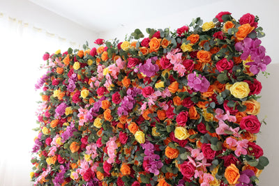 Colorful Rose Cloth Flower Wall Fabric Rollin Up Reed Pampas Grass Curtain Floral Wall Wedding Backdrop Party Event Props