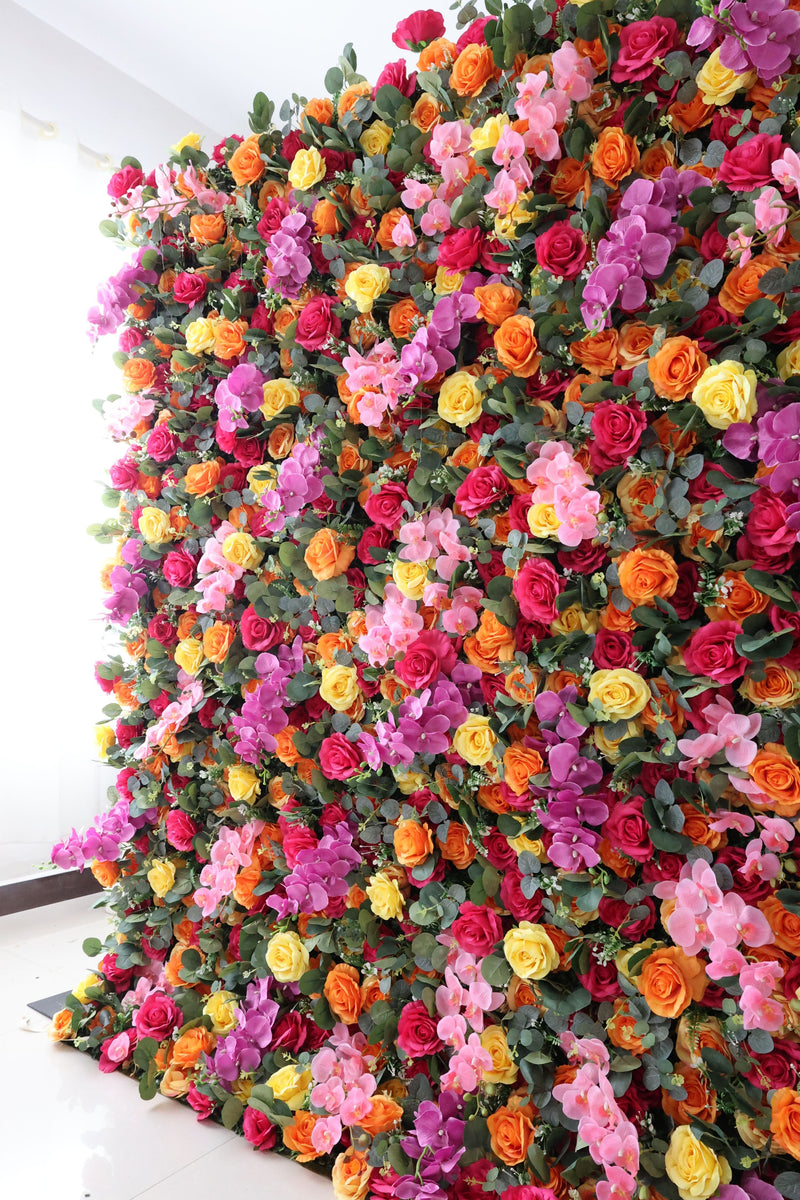 Colorful Rose Cloth Flower Wall Fabric Rollin Up Reed Pampas Grass Curtain Floral Wall Wedding Backdrop Party Event Props