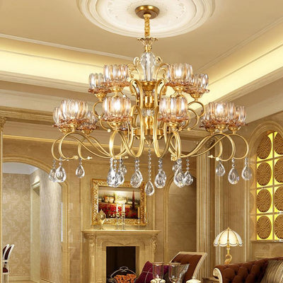 Copper Crystal Chandelier, Pendant for Dining Room