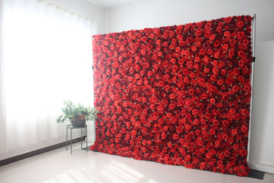 Deep red and red roses Cloth Roll Up Flower Wall Fabric Hanging Curtain Plant Wall Event Party Wedding Backdrop