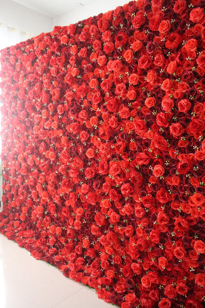 Deep red and red roses Cloth Roll Up Flower Wall Fabric Hanging Curtain Plant Wall Event Party Wedding Backdrop