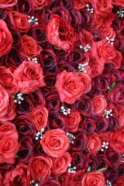 Deep red and red roses Cloth Roll Up Flower Wall Fabric Hanging Curtain Plant Wall Event Party Wedding Backdrop