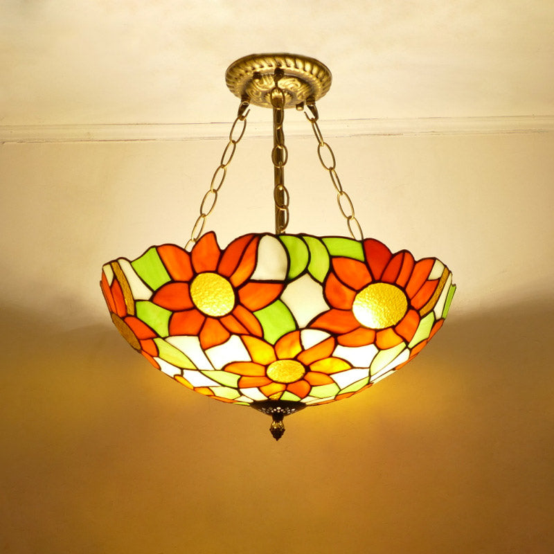 Glass Tiffany Lamp, Mediterranean Pendant Light, Bedroom Light