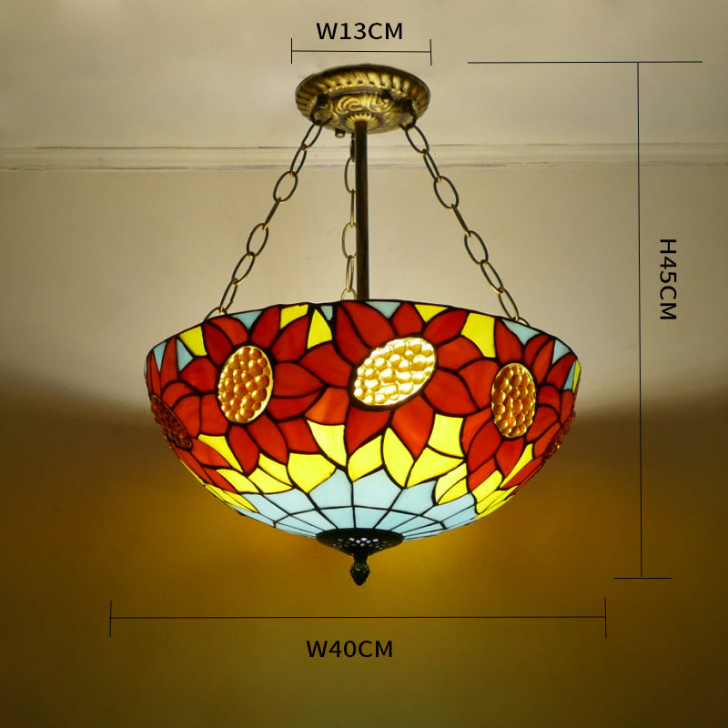 Glass Tiffany Lamp, Mediterranean Pendant Light, Bedroom Light