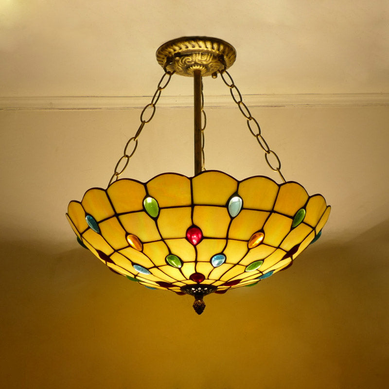 Glass Tiffany Lamp, Mediterranean Pendant Light, Bedroom Light