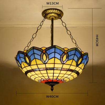 Glass Tiffany Lamp, Mediterranean Pendant Light, Bedroom Light