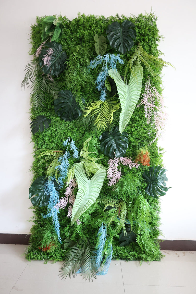 Green mixed grass wall Cloth Roll Up Flower Wall Fabric Hanging Curtain Plant Wall Event Party Wedding Backdrop