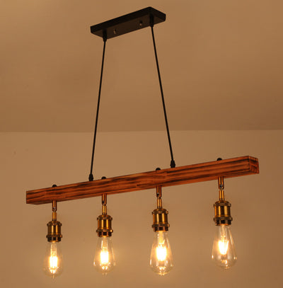 Industrial Hanging Light, Vintage Wooden Pendant Light