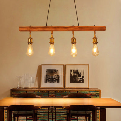 Industrial Hanging Light, Vintage Wooden Pendant Light