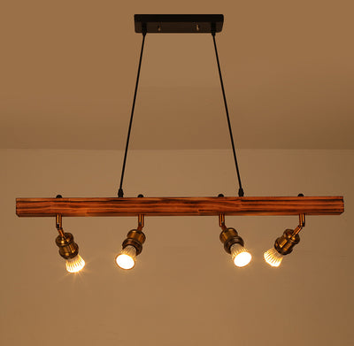 Industrial Hanging Light, Vintage Wooden Pendant Light