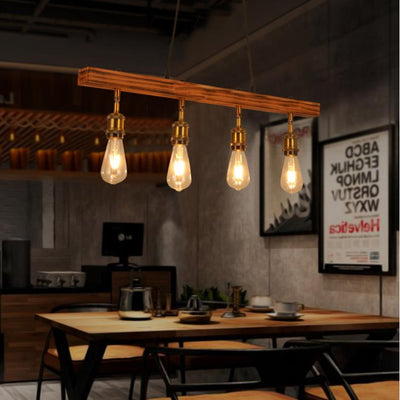 Industrial Hanging Light, Vintage Wooden Pendant Light