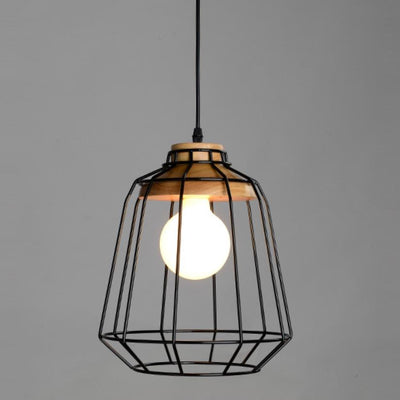 Iron Cage Chandelier, Wooden Hanging Light for Dining Room