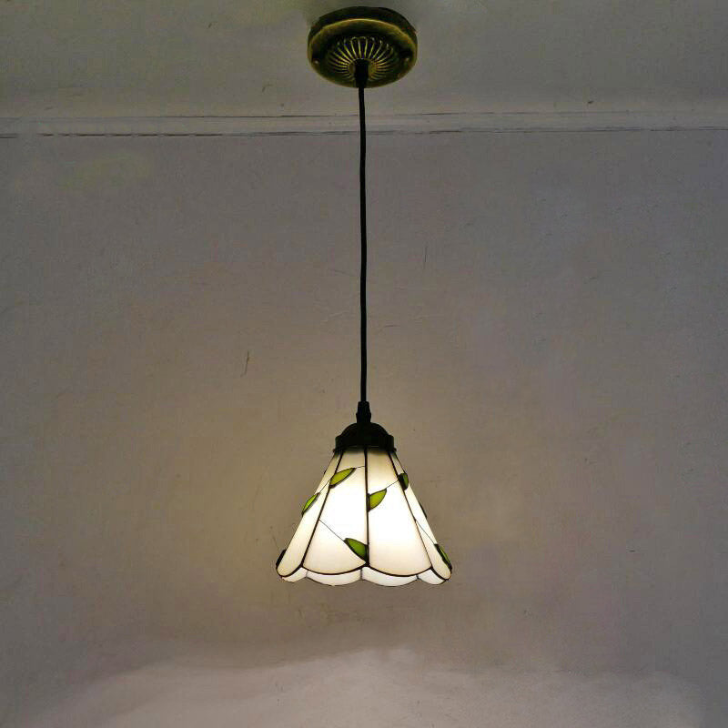 Beige Leaf Pendant Light, Iron Tiffany Lamp, Dining Room Light