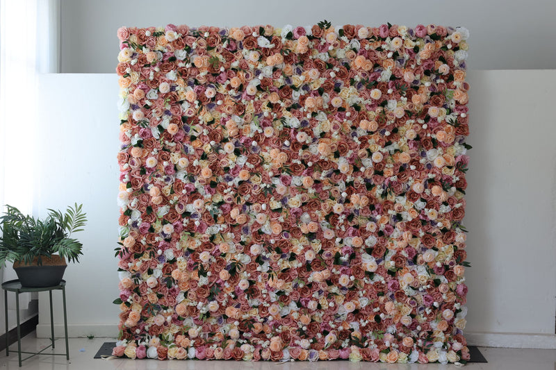 Mixed color roses and green leaves Cloth Roll Up Flower Wall Fabric Hanging Curtain Plant Wall Event Party Wedding Backdrop