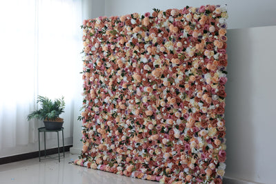 Mixed color roses and green leaves Cloth Roll Up Flower Wall Fabric Hanging Curtain Plant Wall Event Party Wedding Backdrop