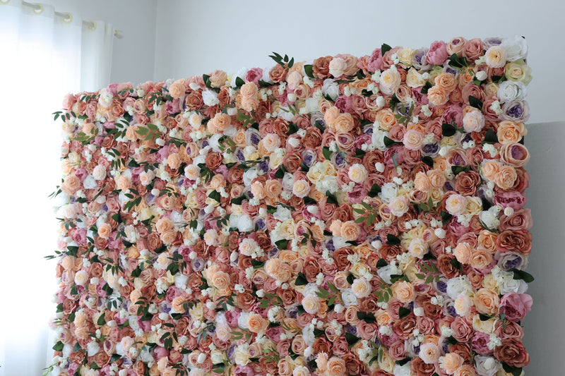 Mixed color roses and green leaves Cloth Roll Up Flower Wall Fabric Hanging Curtain Plant Wall Event Party Wedding Backdrop