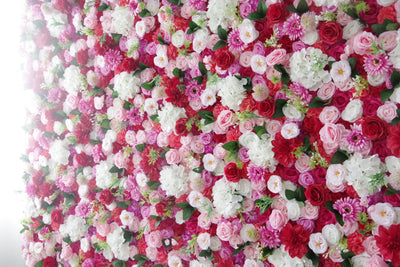 Mixed color roses and white hydrangeas and green leaves Cloth Roll Up Flower Wall Fabric Hanging Curtain Plant Wall Event Party Wedding Backdrop