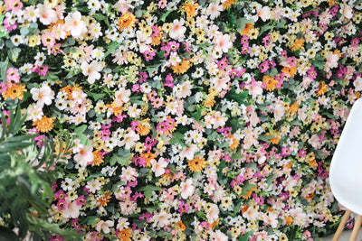 Mixed colors of chrysanthemums and green leaves Cloth Roll Up Flower Wall Fabric Hanging Curtain Plant Wall Event Party Wedding Backdrop