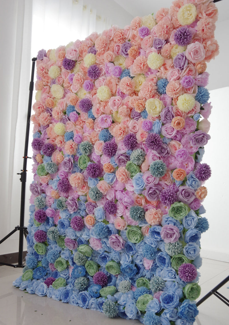 Mixed colors of peonies and roses and lasagna daisies Cloth Roll Up Flower Wall Fabric Hanging Curtain Plant Wall Event Party Wedding Backdrop